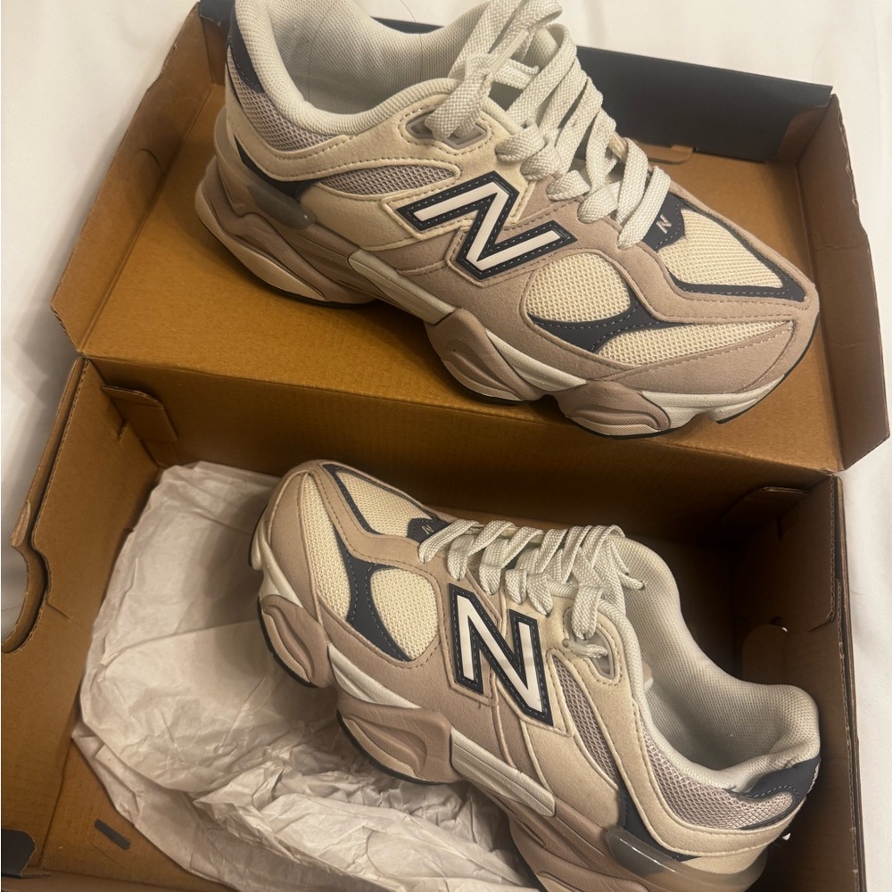 New Balance Beige and White Sneakers